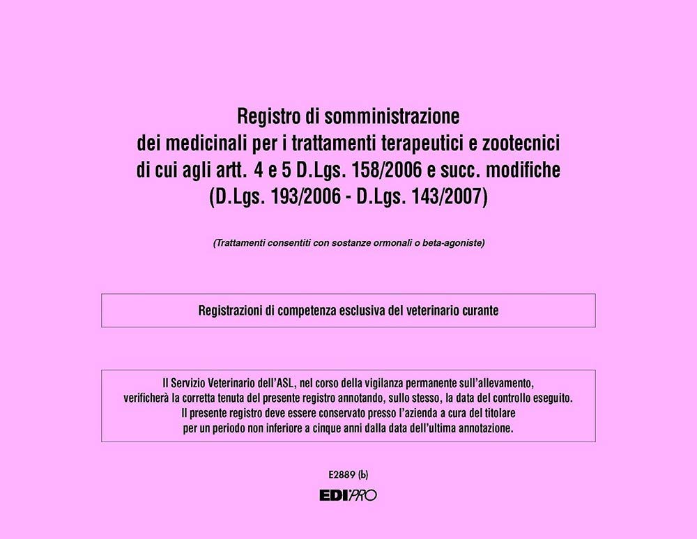 Edipro E2889 Register of Medicines for Therapeutic and Livestock Treatments, Pink Cover, 46 Numbered Pages 24.5 x 31