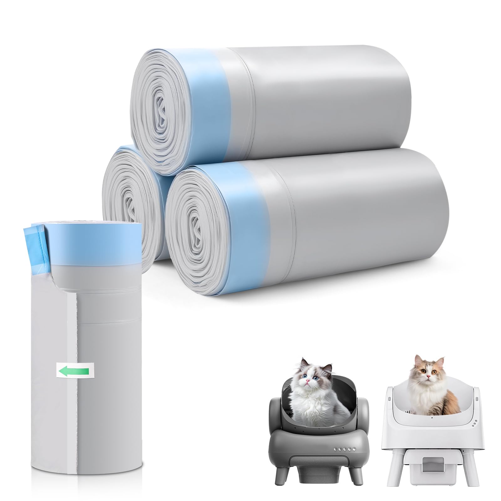 Photo 1 of 80 Count Cat Litter Box Bags for NeakasaM1 Petpivot Autoscooper 11 Open-Top Self-Cleaning Cat Litter Boxes, Leak-Proof Drawstring Trash Bags Replacement, Unscented, 27" x 13", Holds 23 lbs