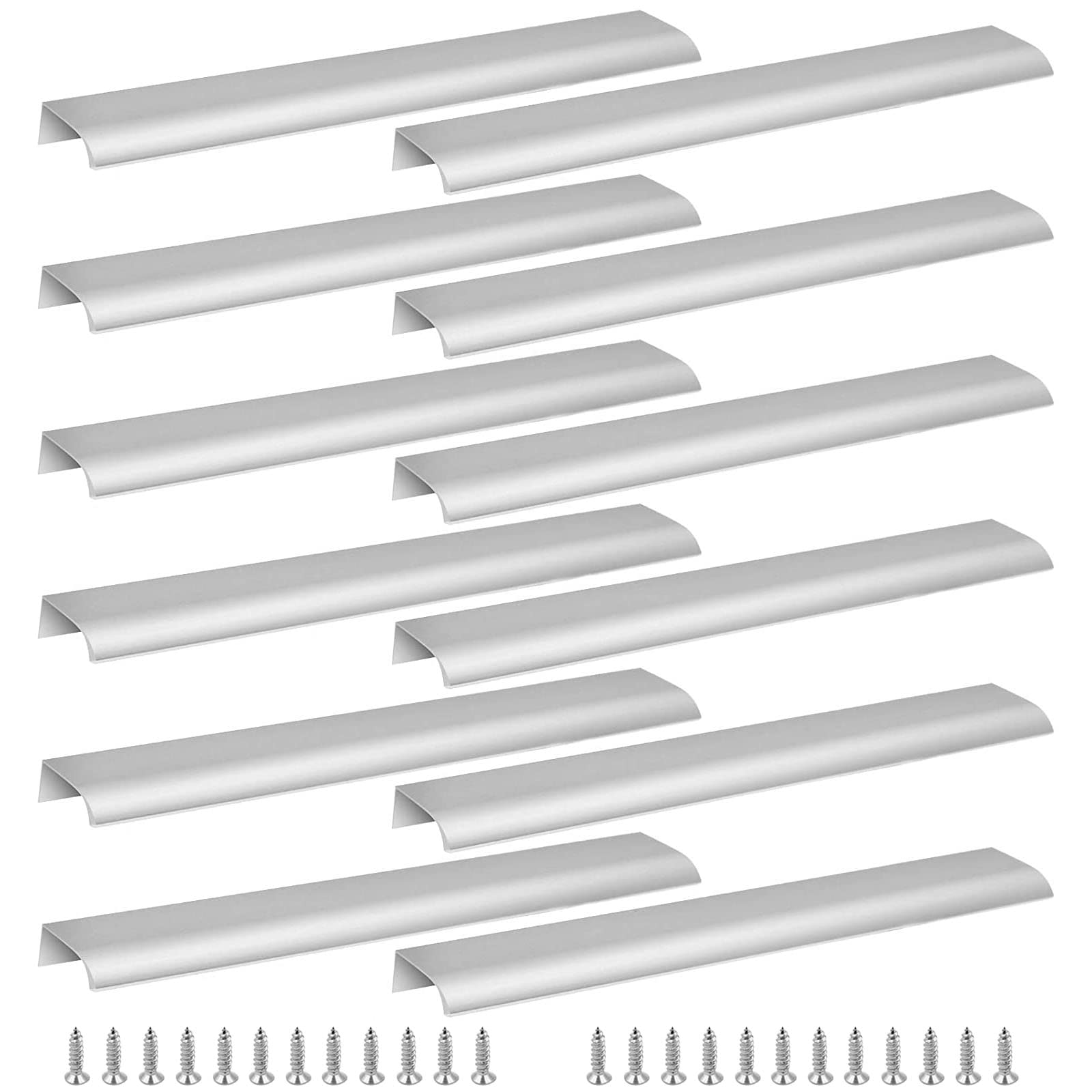 Cjueiom 12 Pack Concealed Kitchen Cupboard Handles 256mm Hole Center Hidden Drawer Pulls, Finger Edge Pull Aluminum Cabinet Handle Invisible Door Knob for Wardrobe (300mm Total Length, Silver)