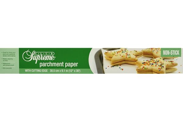 Club Supreme Non Stick Parchment Paper Waterproof, Grease Proof & Microwable, Heat Resistant - 12 in x 30 ft/ 30.5 cm x 9.1 m