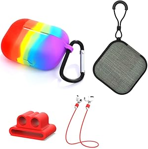 Rainbow Airpods Pro Case Set, Uactor 5 in 1 Protective Silicone Cover and Skin for Apple Airpods Pro Charging Case with Strap/Watch Band Holder/Keychain/Case/Carrying Box (Rainbow - AirPods Pro)