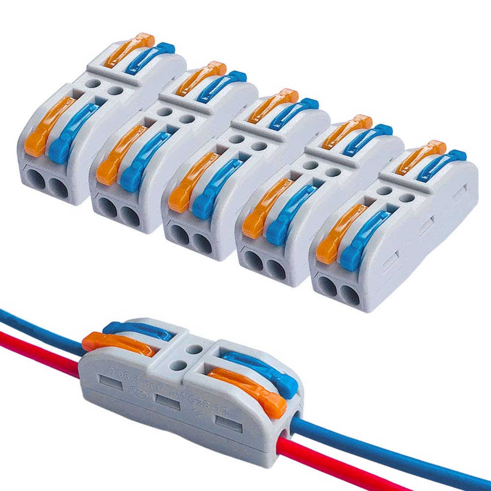 QitinDasen 15Pcs Premium SPL-2 Lever-Nut Wire Connectors, 2 Way 4 Port Conductor Compact Wire Connectors, Quick Splicing Connector Cable Clamp Terminal Block Spring Connector (Multicolor Lever)