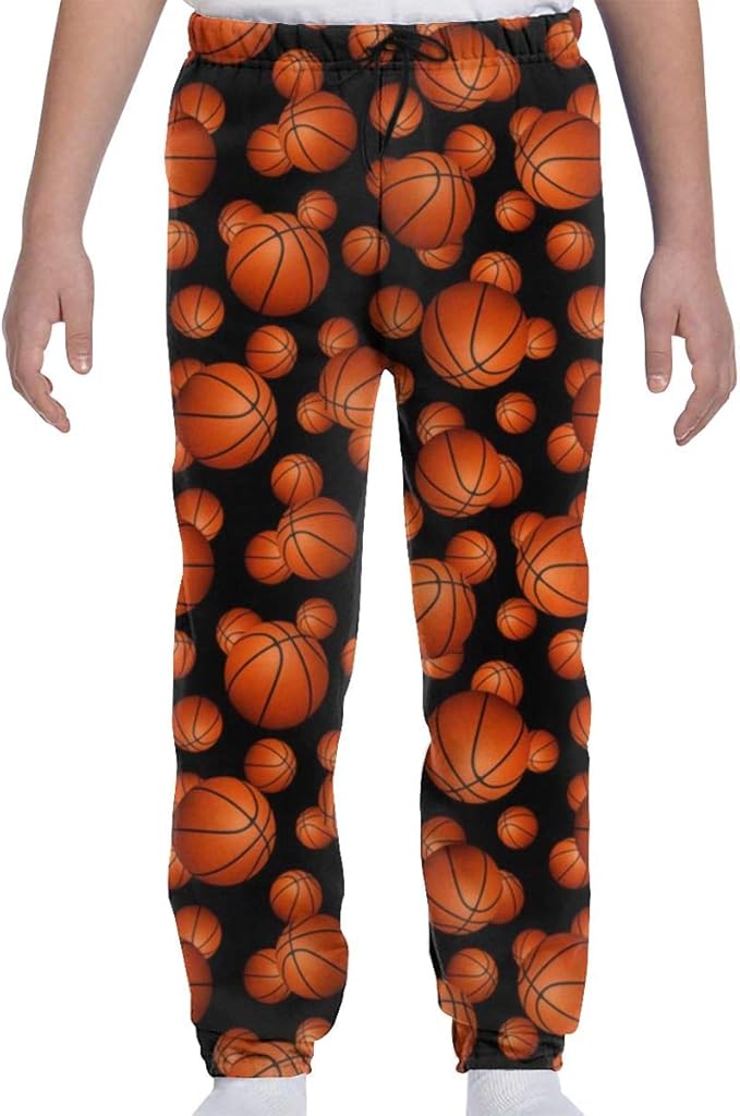 PMsunglasses Youth Sweatpants Basketball Pattern On Black Soft And Cozy