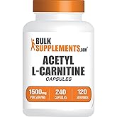 BulkSupplements.com Acetyl L-Carnitine Capsules - ALCAR HCl, Carnitine Supplement - ALCAR Capsules, Acetyl L-Carnitine 1500mg - Gluten Free, 2 Capsules per Serving, 240 Capsules