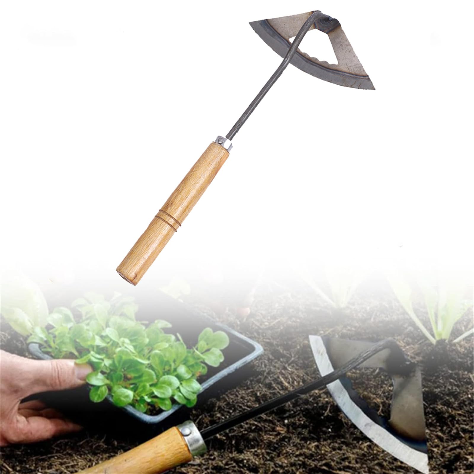 Michear Garden Hoe Weeding Puller Hand Tool,Stainless Steel Hand Hoe with Wood Handle Multipurpose Transplanting,Loose Soil Tool,Pulling Tool,Planting Vegetables Farm Tool (Hollow hoe)