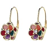 Amy and Annette 14K Gold Plated and Floral Leverback Earrings with Crystals