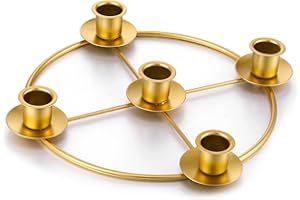 Newtay 1 Pack Christmas Advent Wreath Candle Holder 5 Candle 8.5 Inch Advent Wreath Ring Table Decoration Xmas Metal Ring for Christmas Holiday Home Decor (Gold)