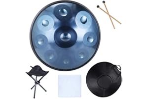 TREELF Handpan Drums Sets D Minor 22 inches Steel Hand Drum with Soft Hand Pan Bag, 2 handpan mallet,Handpan Stand(9 Notes, Blue)