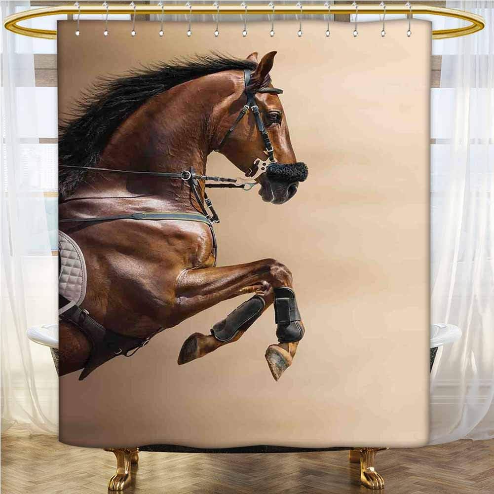 Amazon Com Horses Bathtub Splash Guard 84x72 Inch Chestnut Color Horse Jumping In Hackamore Life Force Power Honor Love Sign Print Bathroom Decoration Brown Cream Home Kitchen