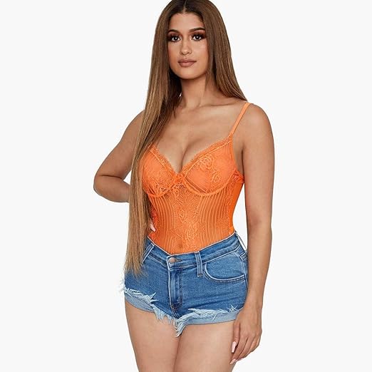 neon orange lace bodysuit