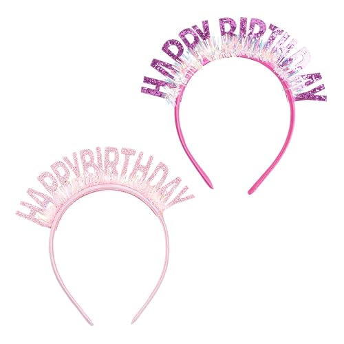 CQQNIU 2 Pieces Of Happy Birthday Headbands, Letter Headbands, Shiny Rain Hair Accessories, Birthday Party Headband Decorations
