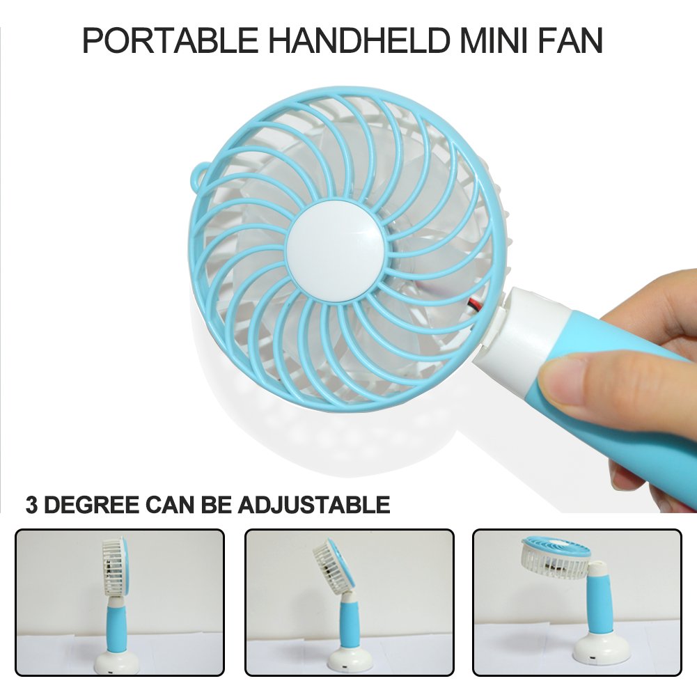 Haraqi Handheld Fan Mini USB Fan Electric Personal Portable Handfan with Rechargeable Battery Adjustable 3 Speeds Outdoor Fan for Home Travel … (Blue)