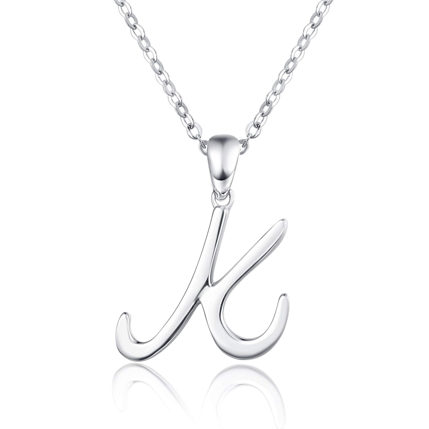 Initial Necklace 925 Sterling Silver 26 Letters Alphabet Pendant Necklace Personalised Gifts for Women Girls - 18" + 2" Silver Chain