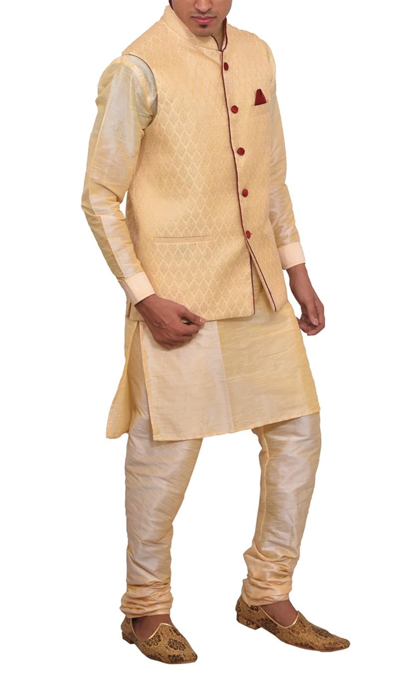 modern garments men's dupioni silk kurta pyjama & waistcoat