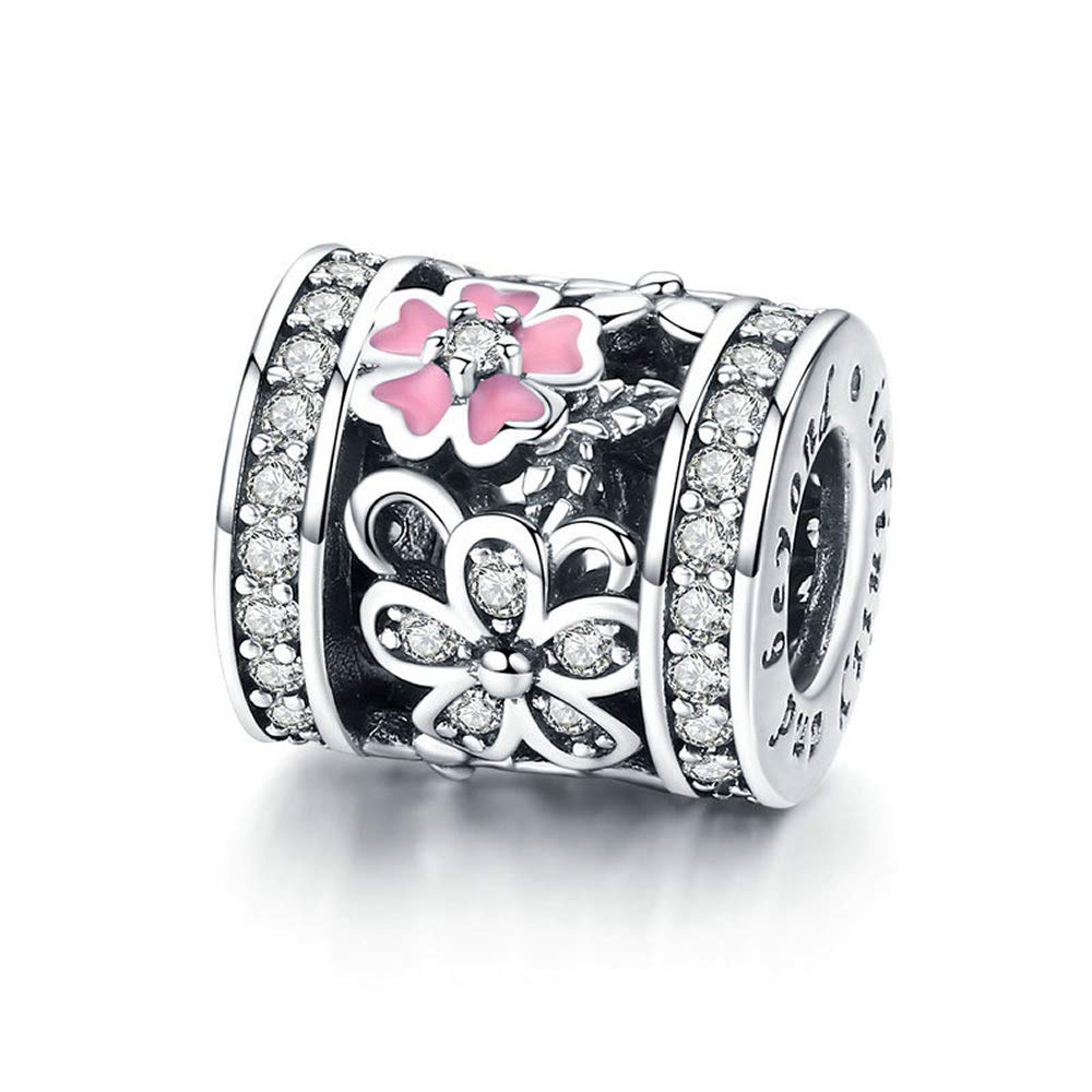 Bijoux Blu Pink Daisy Flower Spring Collection 925 Sterling Silver Daisy Flower Dazzling CZ Beads fit DIY Bracelet Sterling Silver Jewelry