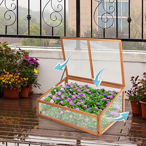 1 Large Lid Indoor And Outdoor Vented Plant Cover Giantex Wood Cold Frame Garden Greenhouse Raised Bed Protective Planter For Vegetable And Flowers 40lx26wx16h Patio Lawn Garden Gardening