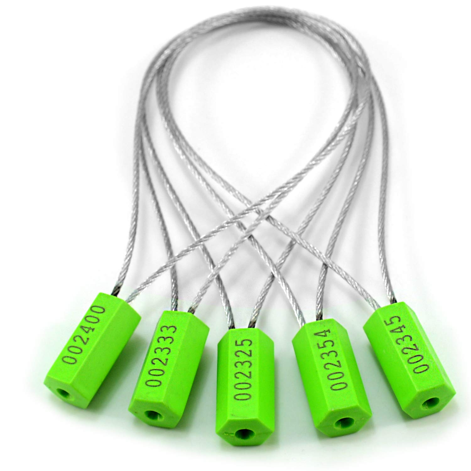 100pcs Numbered Security Cable Seals Tamper Proof Steel Wire Cable Tags Pull-Tite Trailer Seals Cable Ties-Strap(Green)