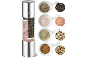 2-in-1 Manual Stainless Steel Salt & Pepper Grinder - Herb Spice Mill with Ceramic Blade | Adjustable Coarseness, Battery-Fre
