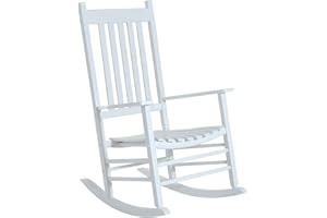 Outsunny Wooden Porch Rocking Chair Outdoor Patio Rocker Garden Single Leisure Reclining Seat Armchair White