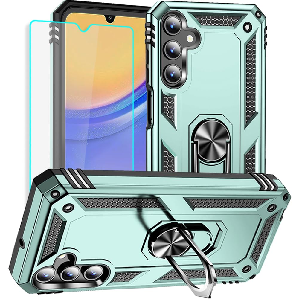 for Samsung Galaxy A15 5G Case: Samsung A15 5G Case with HD Screen Protector - Military Grade Protective Cases with Ring for Samsung A15 5G(Dark Green)