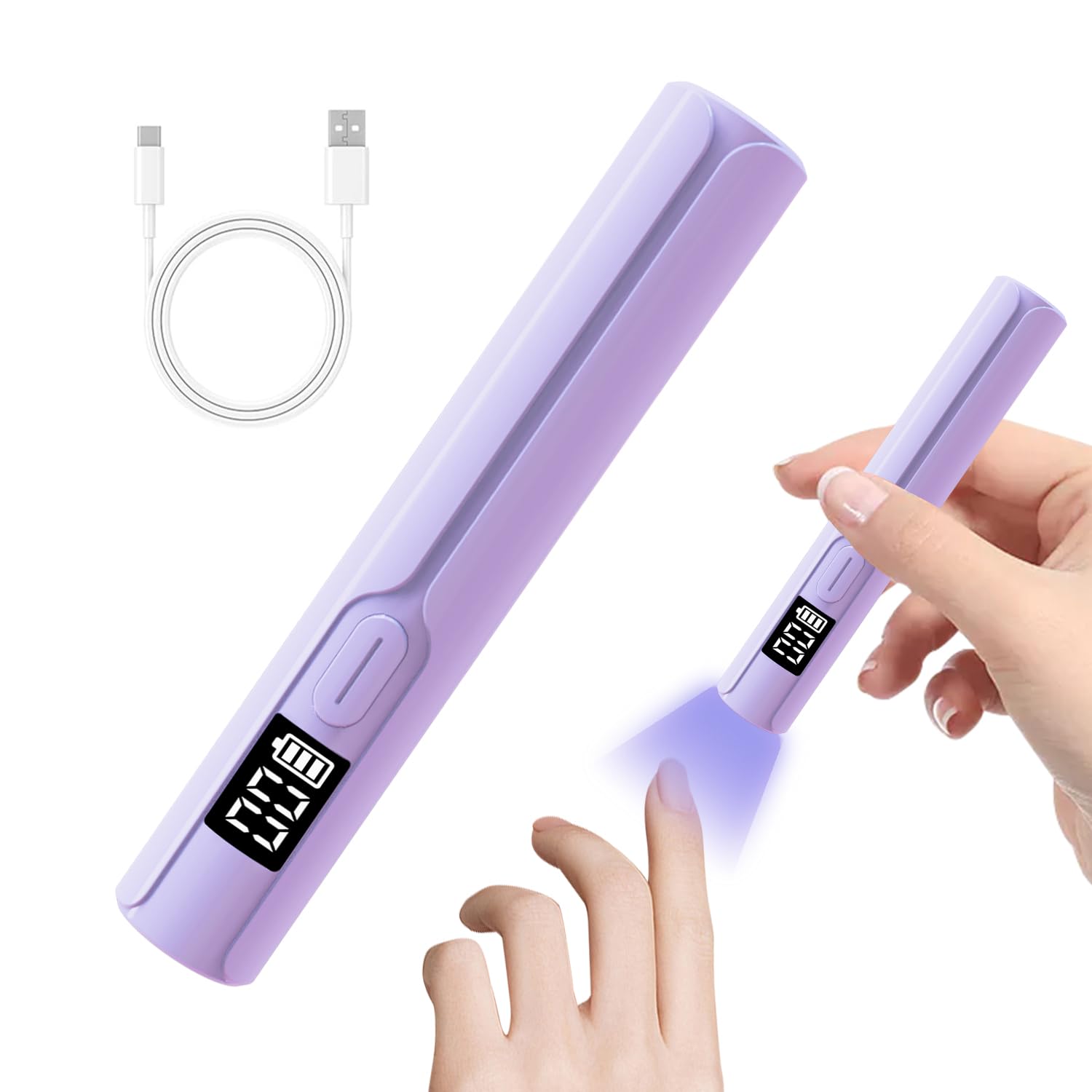 Asimebesty Mini UV Lamps for Gel Nails, Handheld UV Nail Light, Portable Rechargeable Led Nail Lamps 3W, Nail Light with 2 Timers, LED Screen Gift for Women for DIY at Home, Travel, Violet