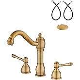 Aolemi Widespread Bathroom Sink Faucet 3 Hole Metal Lever Antique Brass | Vintage Brass Sink Faucet,2 Handle,Pop Up Drain,cUPC Hose,for 8 Inch,6-16&Prime;Centerset Basin,Farmhouse,RV,Vanity,Lavatory