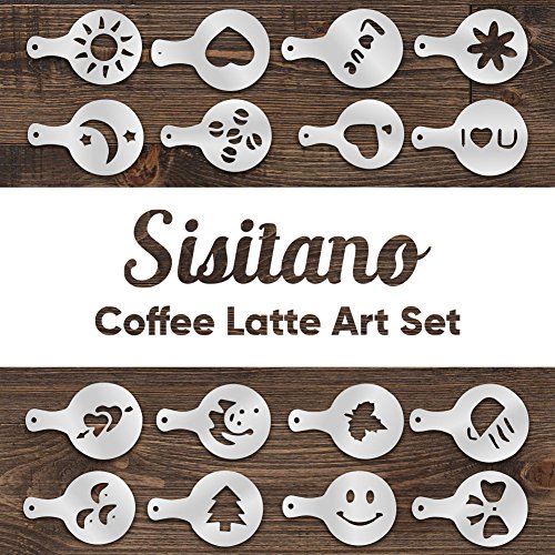 Sisitano Coffee Latte Art Set - Electronic Spice Decoration Pen and Stencils - Create Professional Designs Customized for Coffee, Cakes and Bakery - Barista Grade Accessories