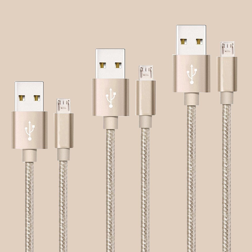 Pasway Micro USB Kabel 3Pack (1m 2m 3m) Nylon Space USB Ladekabel Universal für Samsung, HTC, Motorola, Nokia und mehr Android Smartphone & Tablets (Gold)