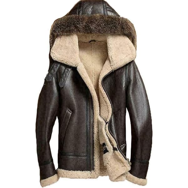 ジャケット・アウター opium type fur camo flight jacket Men's Sheepskin Shearling Detachable Hooded B3 Flight Jacket