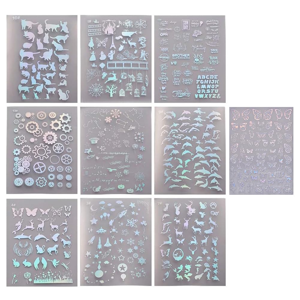 SUNNYCLUE 10 Sheets Resin Supplies Kit Resin Stickers Transparent Decorate Stickers with Holographic Clear Film for Craft DIY Jewelry in Assorted Shapes