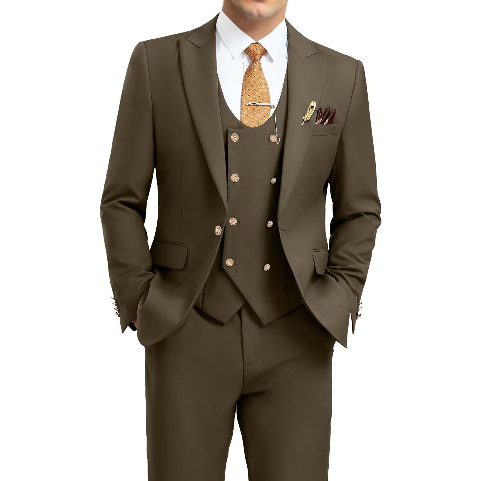 Aowdoy Men's Suits 3 Piece Slim Fit Tuxedo Suit One
