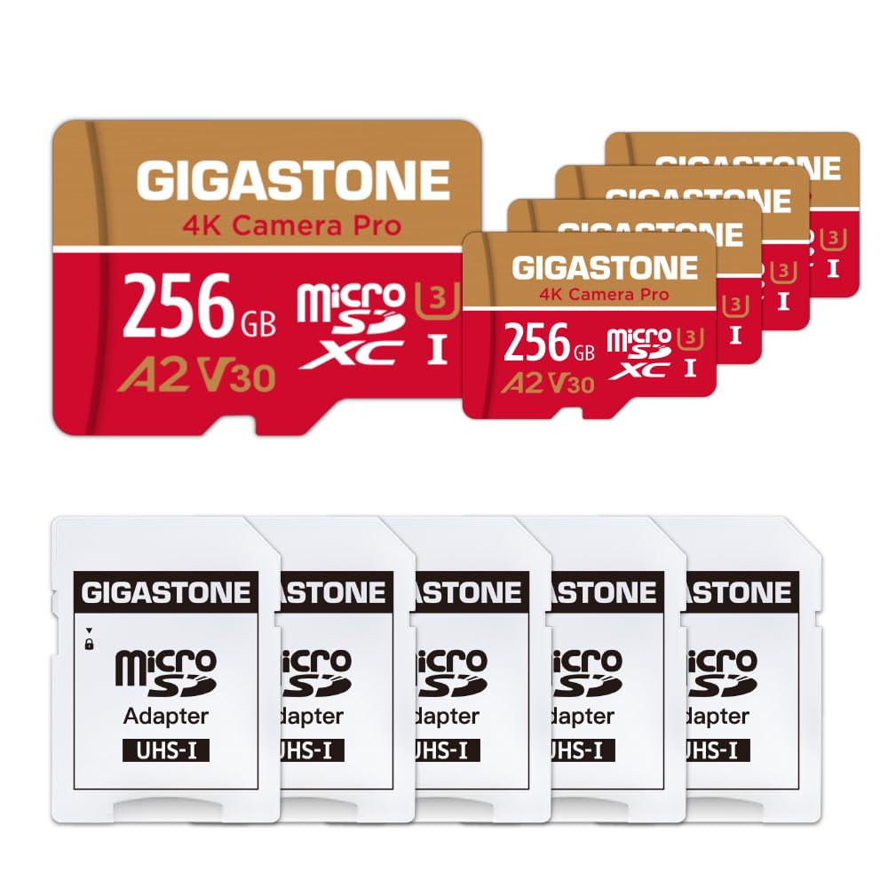 【5-Years Data Recovery】GIGASTONE 256GB 5-Pack Micro SD Card, 4K Video Recording for GoPro, Action Camera, DJI, Drone, Nintendo-Switch, R/W up to 100/50 MB/s MicroSDXC Memory Card UHS-I U3 A2 V30