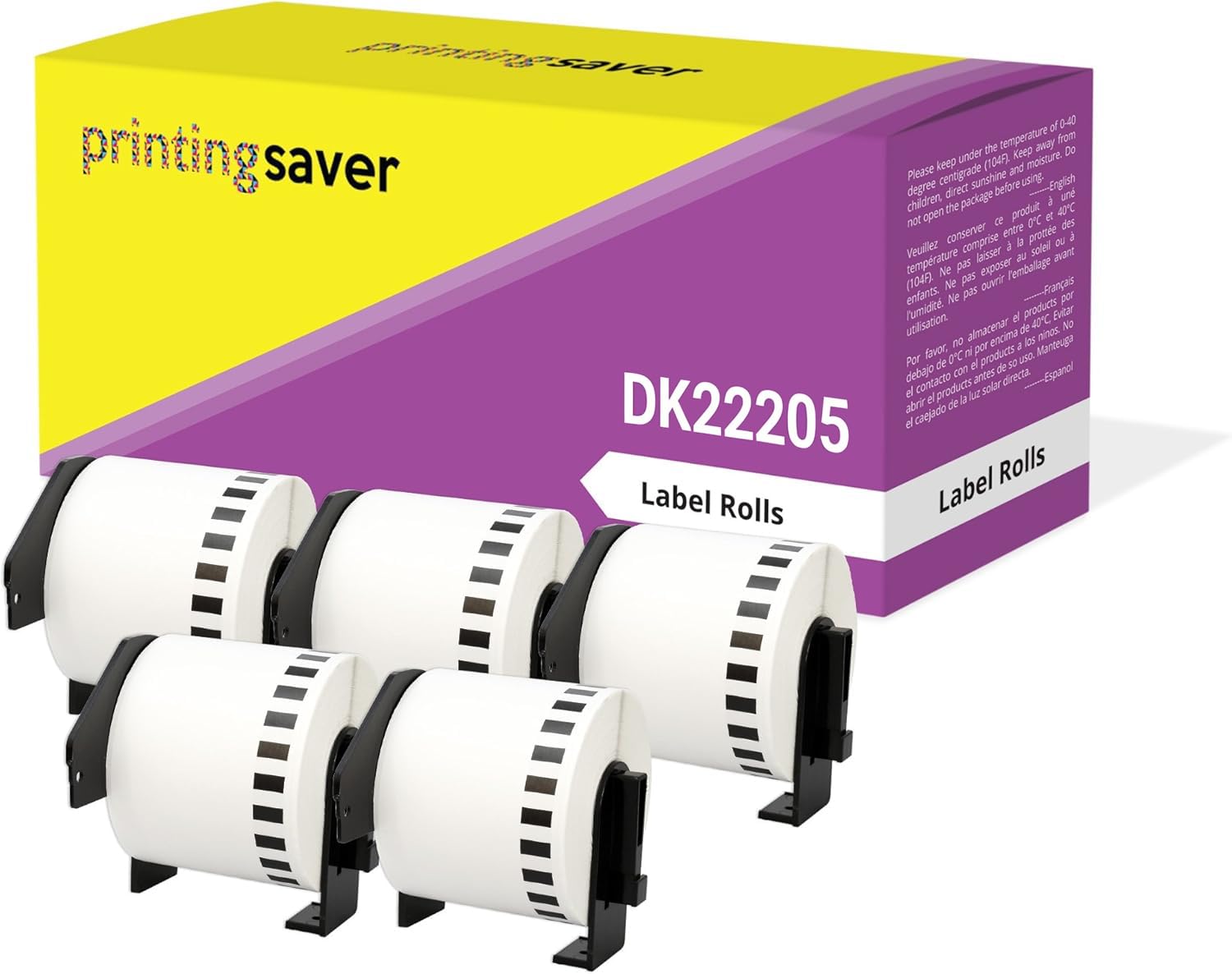 Printing Saver 5X Address Labels DK-22205 Compatible with Brother Label Printers P-Touch QL-500 550 710W 720NW 810W 820NWB 1110NWB 62mm x 30.48m