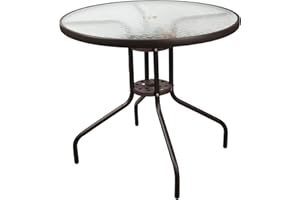 Garden Elements Outdoor Patio Furniture, Round Dining Table, Steel Base and Rim with Water-Wave Glass Top, Brown, 31.5"