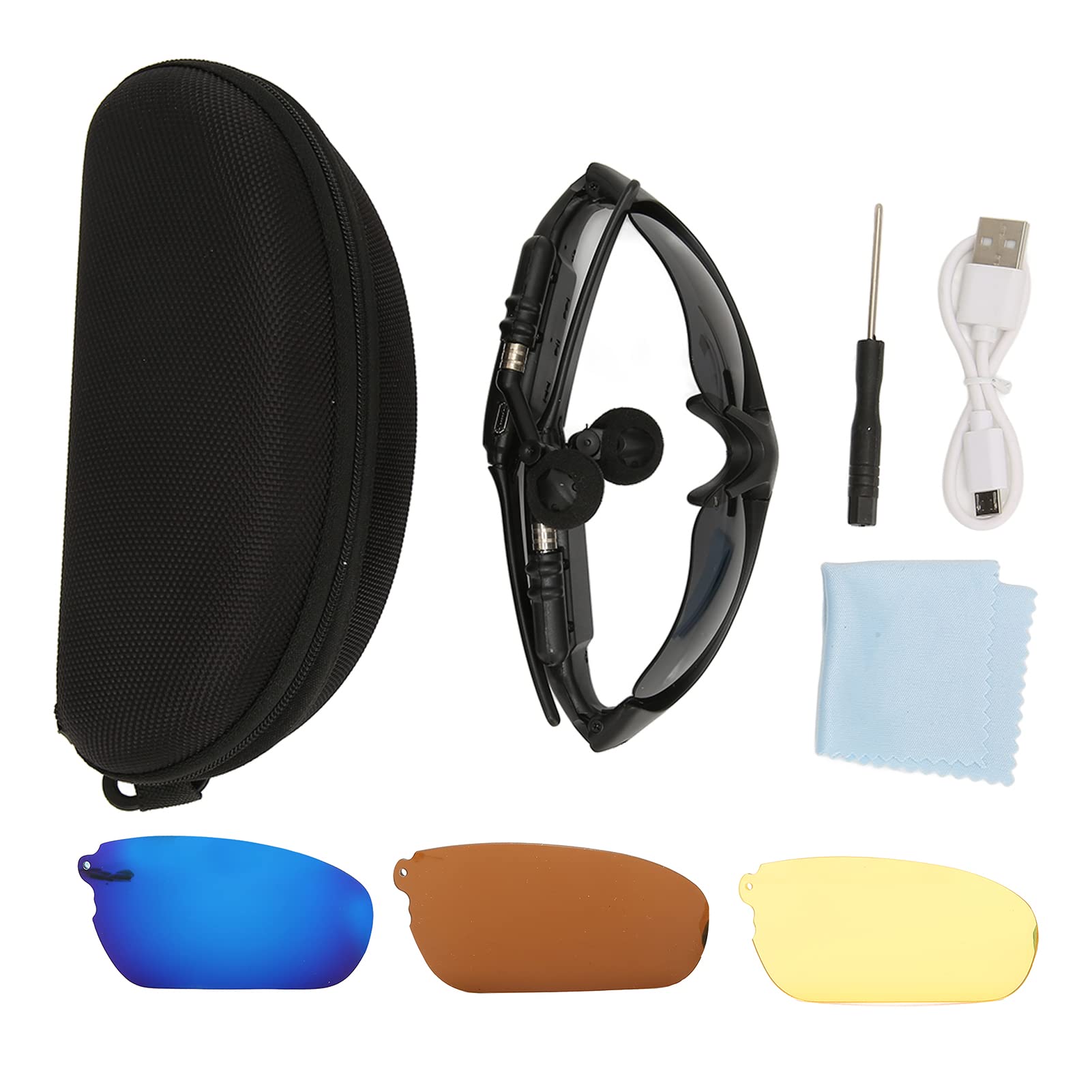 Cuifati Sports Sunglasses Women Man, Bluetooth Smart Glasses for Driving Cycling, HD Polarized Sunglasses with Microphone(Complete Set of Lenses)