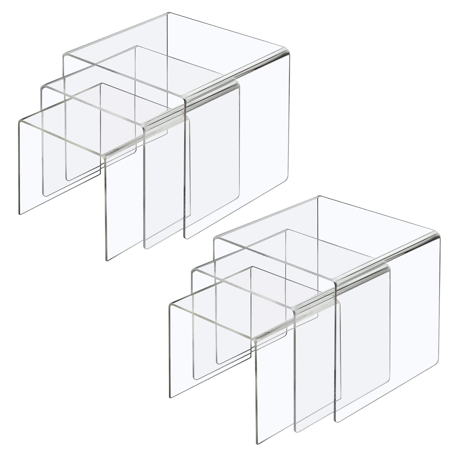 Boxalls 2 Set Acrylic Display Risers, Clear Product Stands For Collections, Jewelry Display Riser Shelf Showcase For Cupcake Candy Dessert Table Decorations - 5"x6"x7" (6pcs)