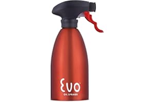 Evo Stainless Steel Oil Sprayer Non-Aerosol for Olive Cooking Oils, 16oz, Red