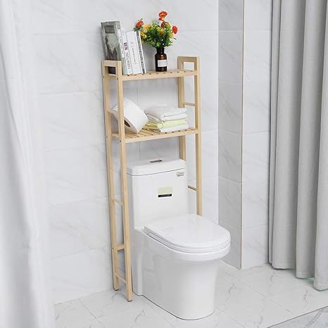 EBTOOLS 2-Tiers Holz Toilettenregal WC-Regal Badezimmer Regal Aufbewahrungsregal für Badezimmer, 50 * 20 * 133cm