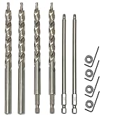 4 Pieces 3/8"(9.5mm) Drill Bit with Depth Stop Collar and 2 Pieces SQ2 Screwdriver bit Set, 1/4 Hex and Round Shank Replacement,for Manual Pocket Hole Guide Jig Master System (6.5 Inch Length)