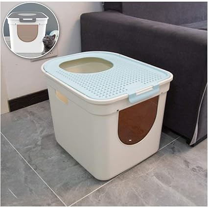 Toilette Pour Chat Grand Bac A Litiere Fermee Bassin A Sable Pour Chat Avec Entree Par Le Haut Et Entree Superieure Adapte Aux Chats De 10 Kg Bleu Amazon Fr Sports Et Loisirs