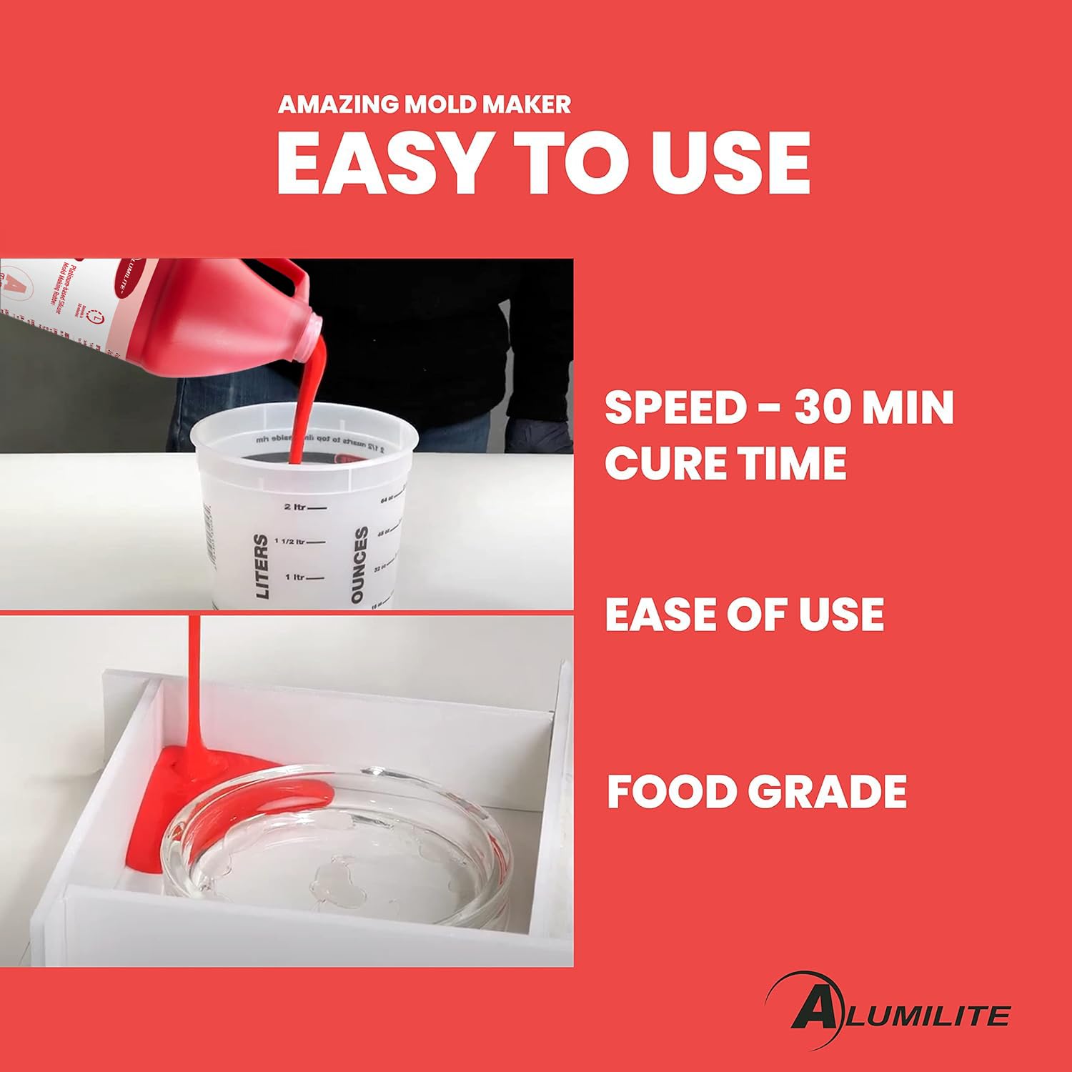 Amazing Mold Maker (1 Gal) – Fast-Curing Platinum Silicone Rubber for Detailed Molds – Food Safe, 30-Min Demold Time – Great for Wax, Soap, Food-Related Arts, Coasters, Jewelry & Other Resin Crafts