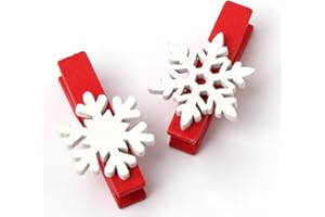ilauke 50Pcs Christmas Wooden Clothespins Mini Snowflake Clothespin Clips for Christmas Cards Photo Paper Crafts (1.38 Inch)