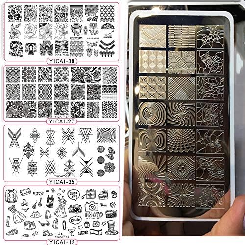 qianxis 1Pc Geometric Peacock Image Stamping Template Stencils For Nails, Reusable Rhombus Nail Art Template Manicure Plate