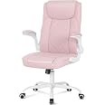 Misolant Vanity Chair With Back - Adjustable Swivel Office Chair With Lumbar Support, Green PU Leather