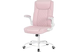 Misolant Desk Chair, Big and Tall Office Chair, High Back Computer Chair with Flip Up Armrest, PU Leather Executive Chair, Computer Desk Chair with Rocking Function Pink