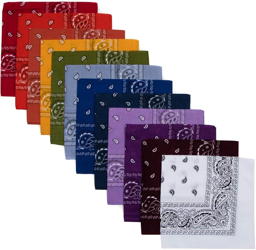 Lightweight Multicolored Cotton Bandana 12 Pack: Clothing