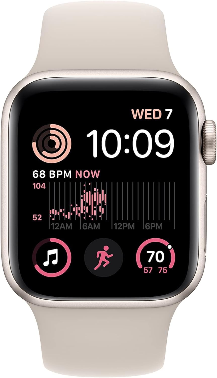 Apple Watch SE (2nd Gen) (GPS, 40mm) - Starlight Aluminum Case with Starlight Sport Band, S/M (Renewed Premium)