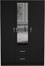 Vida Designs Riano 3 Door Mirrored Wardrobe Black 170H x 115.4W x 53D view 9