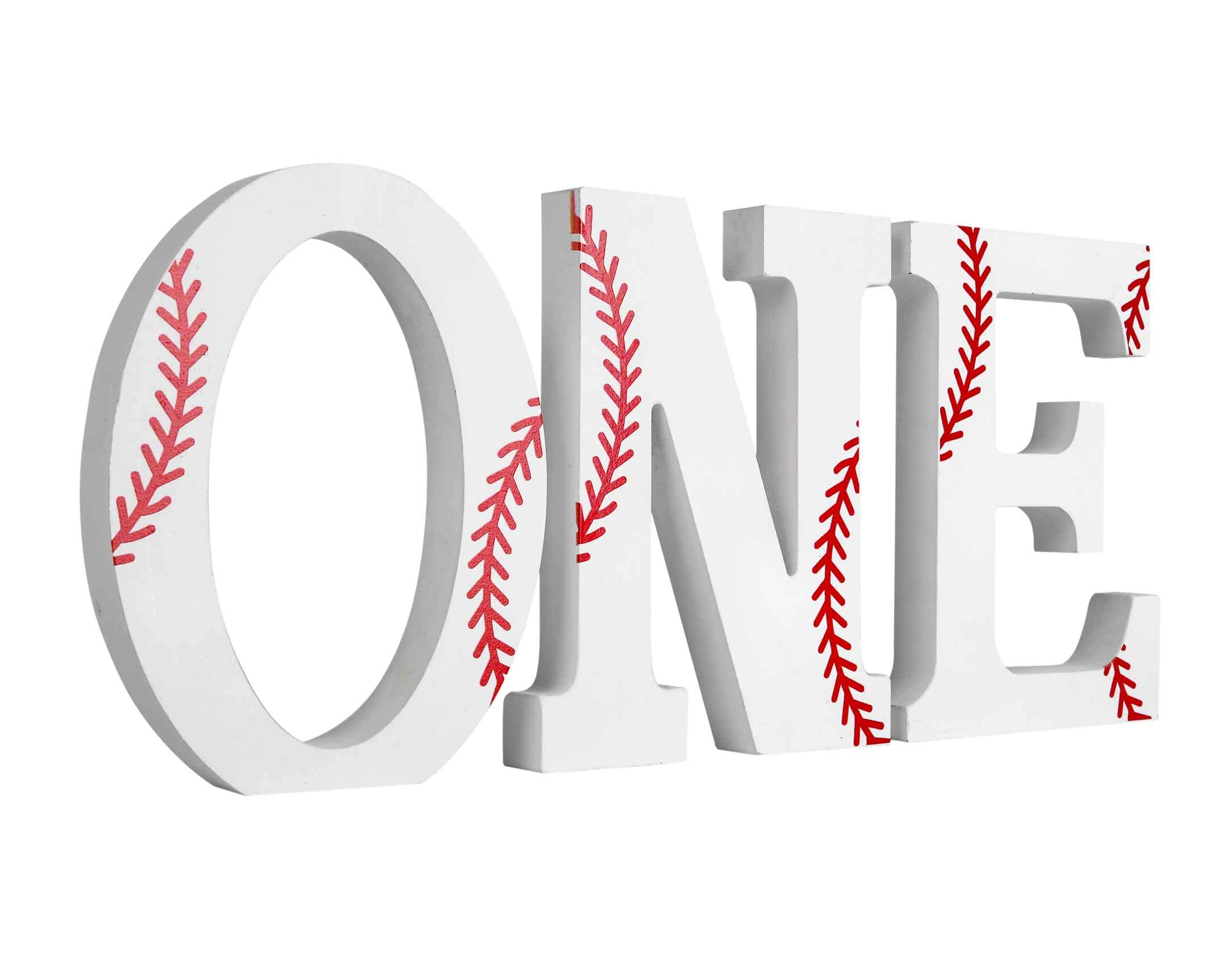 Photo 1 of FAVDEC Baseball Wood ONE Sign, Decorative Wooden Block Word Signs, Freestanding Wooden Letters,Set of 3 Baseball 6 Inch ONE Signs