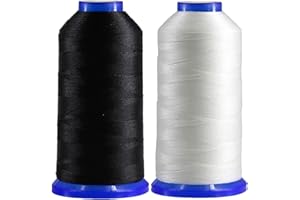 Selric [3400Yards / Black+White] Pack of 2 Tex 70 Bonded Nylon Thread for Leather Sewing 210D/3 T70#69 Heavy Duty Upholstery 